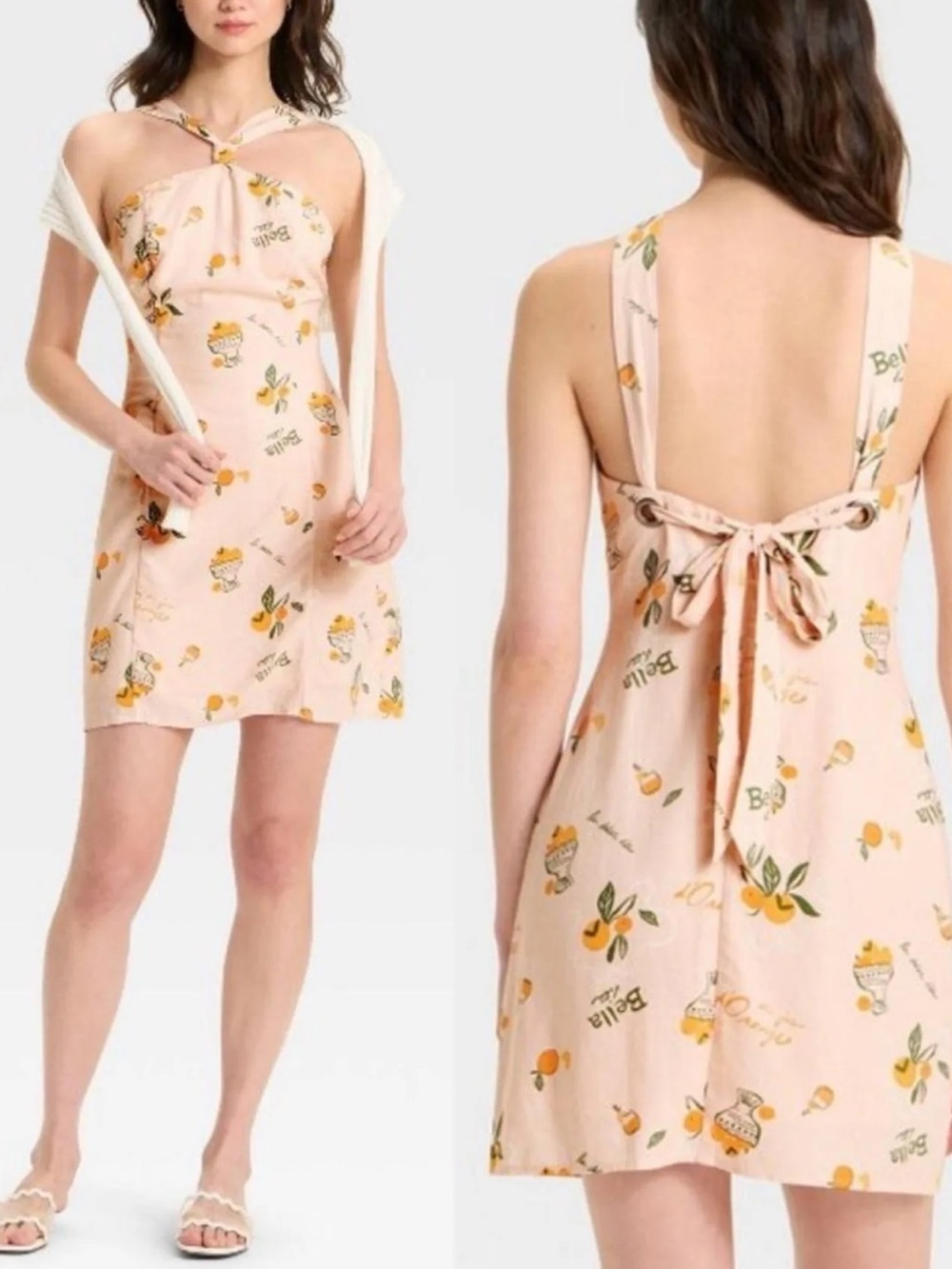 Wild Fable - Knotted Y-Neck Linen Mini A-Line Dress Various Sizes